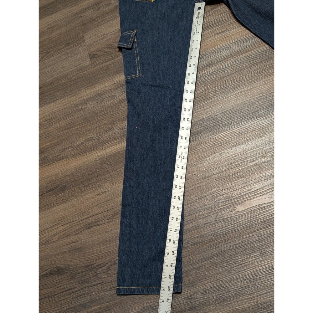 Coogi Womens Cargo Jeans‎ Dark Wash Embroidered Rhinestone Rasta Stripe Size 16 - Picture 4 of 7